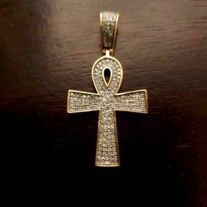 10K 1/2CTW ANKH CROSS PENDANT W 200 RD DIAMONDS